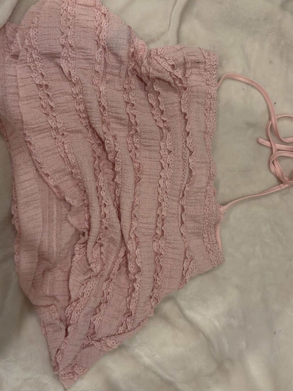 Women’s Pink Ruffle Halter  Top - Picture 2 of 2